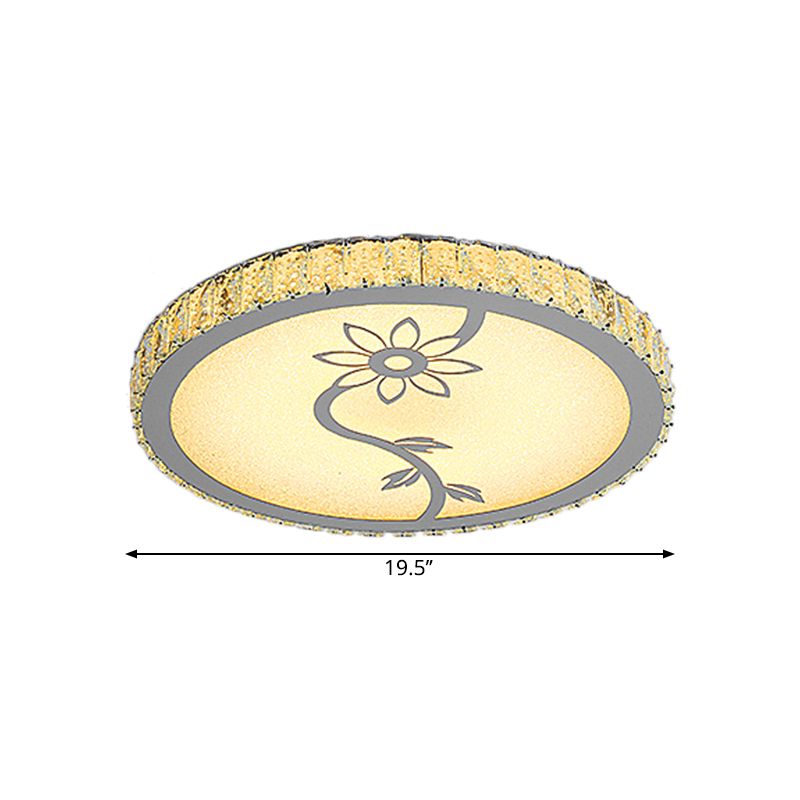 Circle Close to Ceiling Lamp Modernism LED Chrome Flushmount Lighting with Blossom Pattern