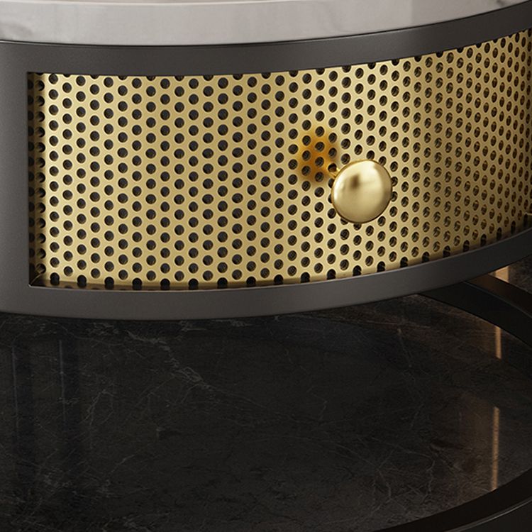 Contemporary Slate Top Round Side End Table Frame End Table with Drawer