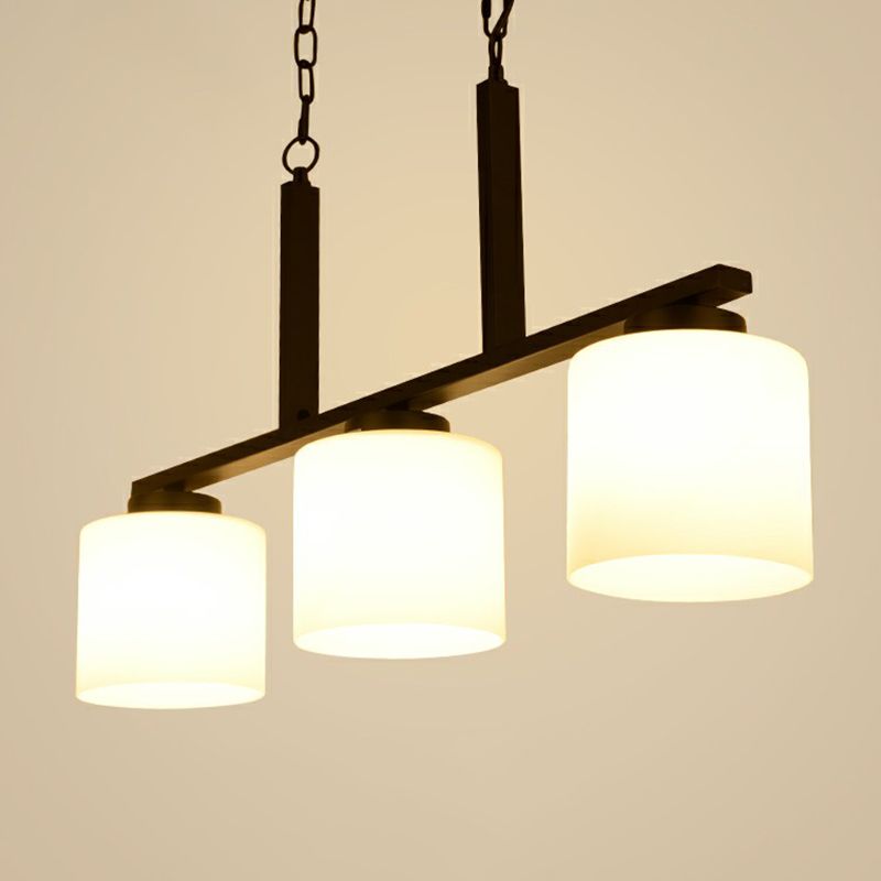 3 Heads Cylindrical Island Lighting Minimalist Opal Frosted Glass Hanging Light Fixture