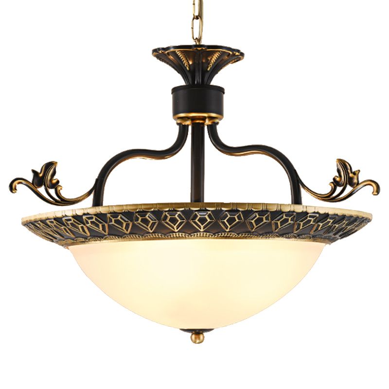 3 Bulbs Ceiling Lamp with Bowl Shade Metal Traditional Dining Room Chandelier Pendant Light in Gray and Black