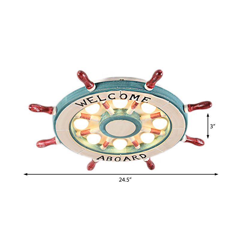 Rudder nautique Shade Flushmount Éclairage Bois 8 Lumières Enfants Room Green / Red Ceiling Lamp, Warm / White Light