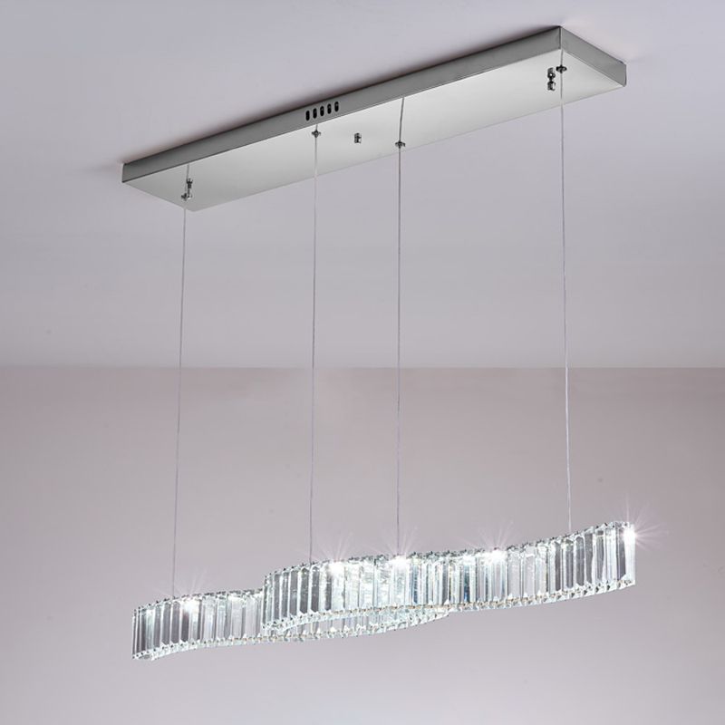 Iluminación de la isla de cristal lineal de 2 luces Luz de techo de oro contemporáneo para comedor