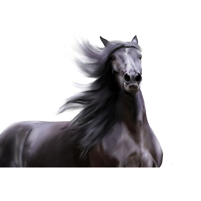 Horse Illustration Mural Mildew Resistant Wall Covering for Living Room