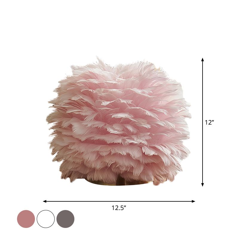 Lámpara de noche esférica gris/blanca/rosa Nordic Single Feather Table Light para sala de estar