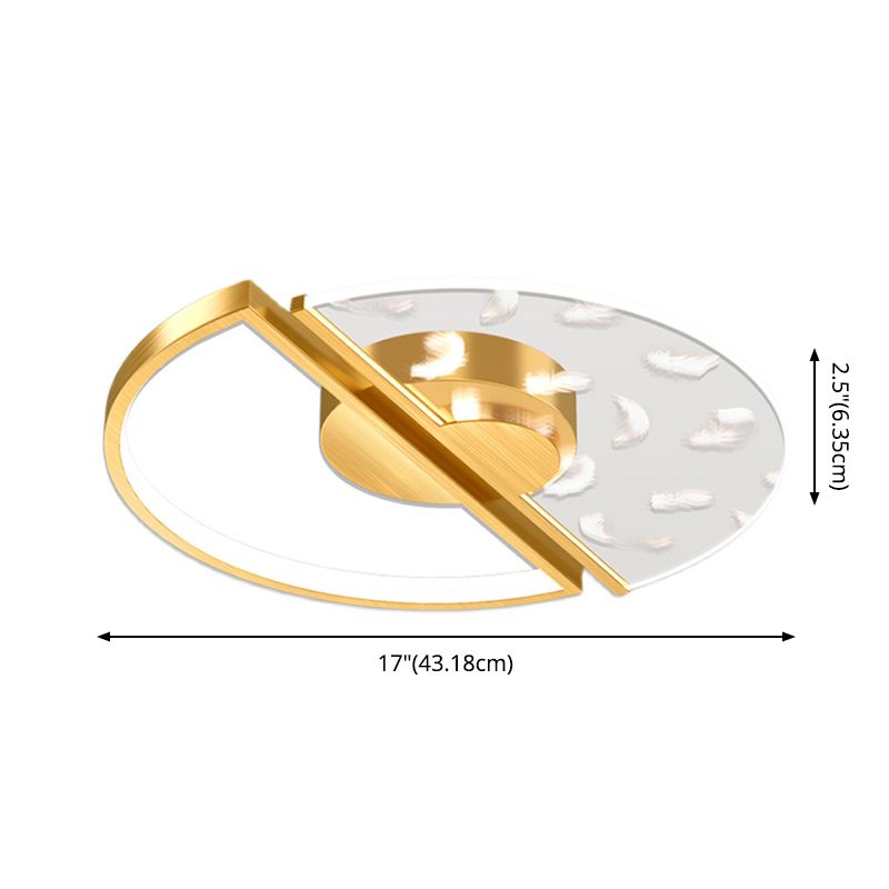 Gold Feather LED Flush Mount in Modern Creative Style Iron Circular Ceiling Light with Acrylic Shade