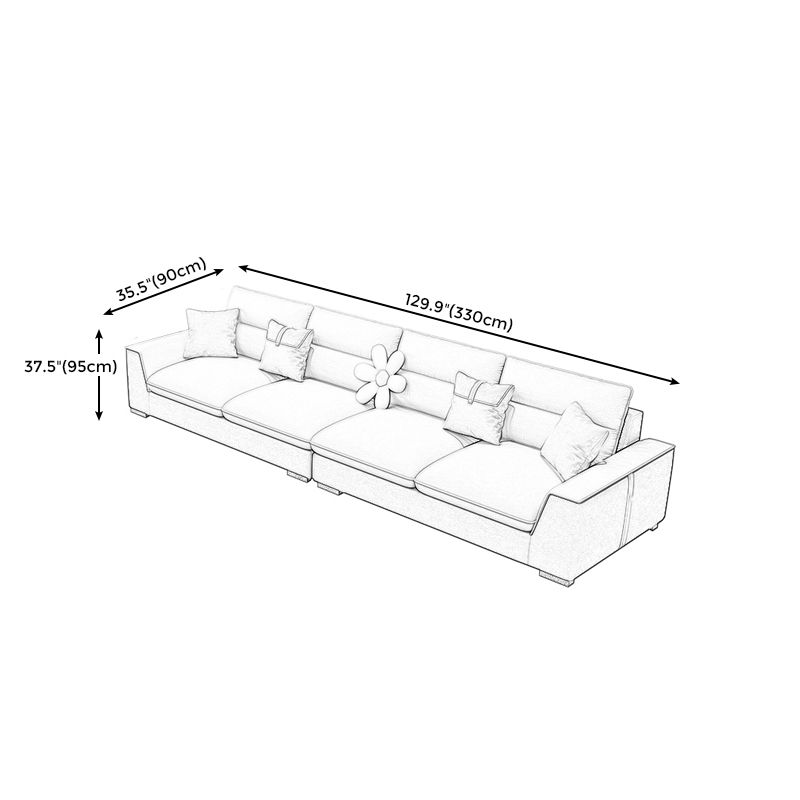 Contemporary Faux Leather Square Arm Sofa with Bolster Pillows for Living Room