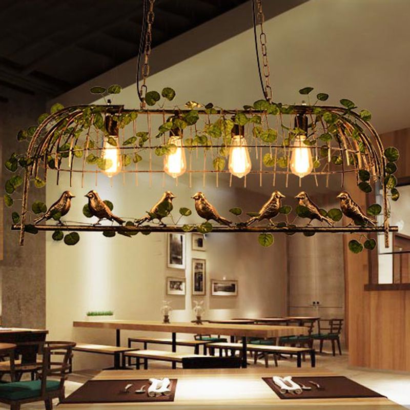 Industrial Style Hanging Lamp Iron Frame Island Light Fixture for Bar (Included Leaves)
