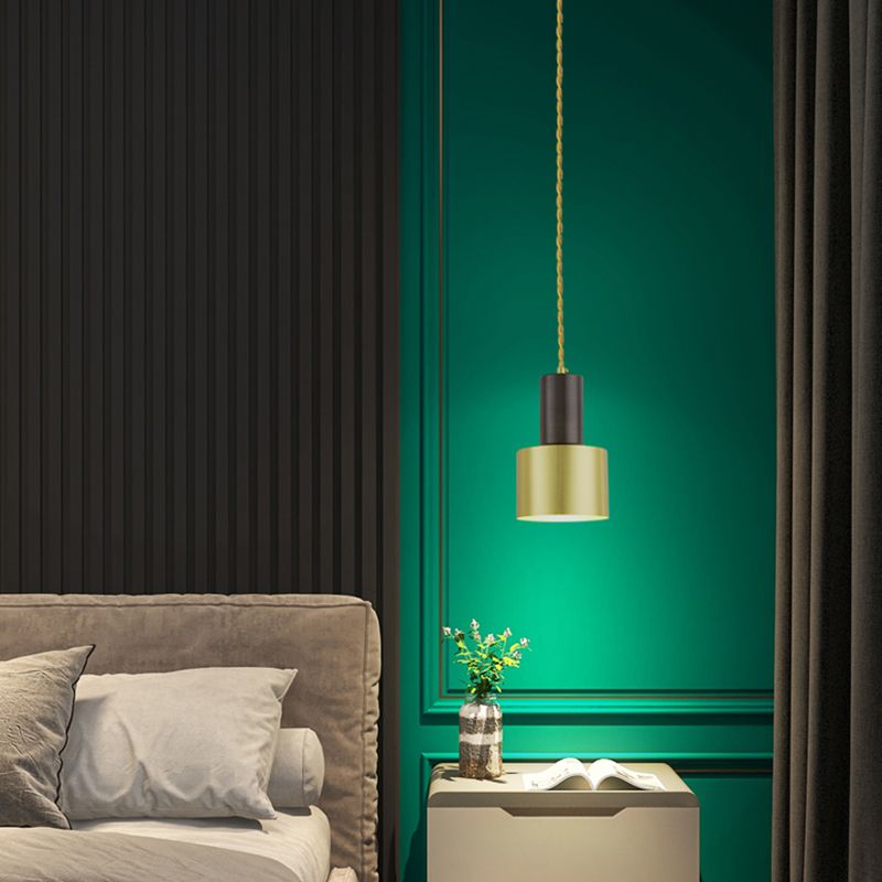 Modern Creative Single Hanging Lamp Copper Cylindrical Pendant Light for Interior Spaces