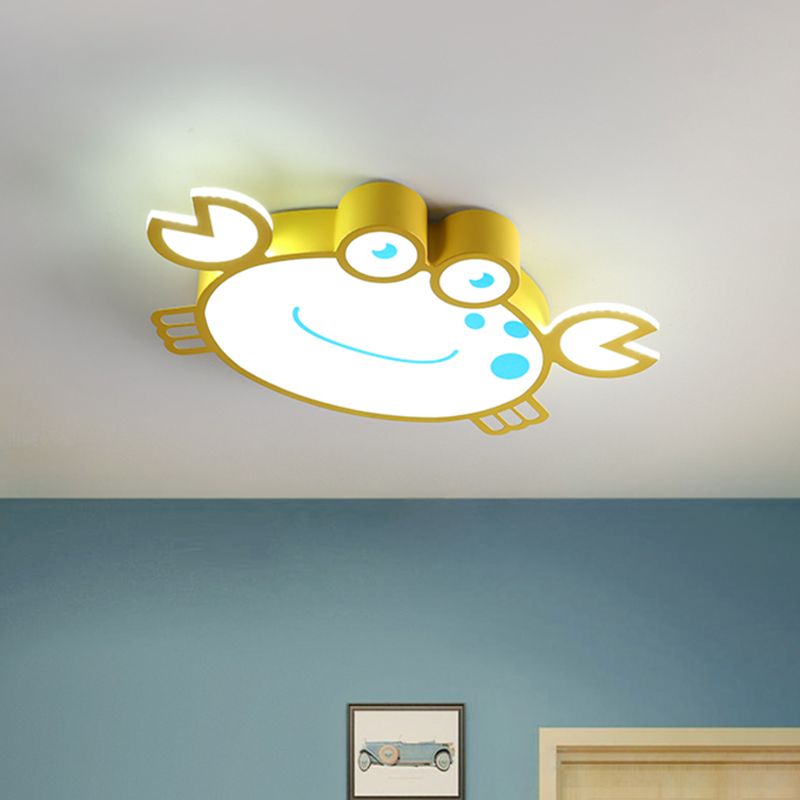 Yellow Finish Crab Shape Flush Mounted Light Cartoon LED Acrylic Flush Ceiling Lamp Fixture