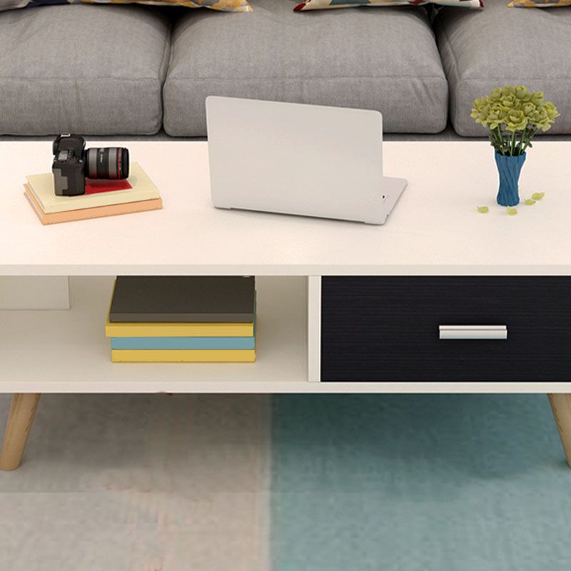 16.53" Tall Rectangle Coffee Table Wooden 4 Legs Cocktail Table with Storage