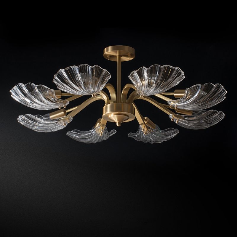 Glass Metal Contemporary Chandelier Gold Pendant Lighting for Living Room