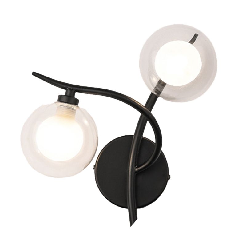Industrial Style Ball Shape Wall Sconce Glass 2 Lights Sconces for Dining Room