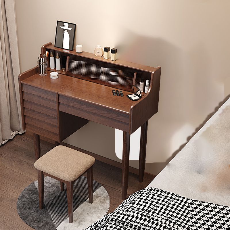 Traditional Wooden Makeup Vanity Table with Stool for Bedroom
