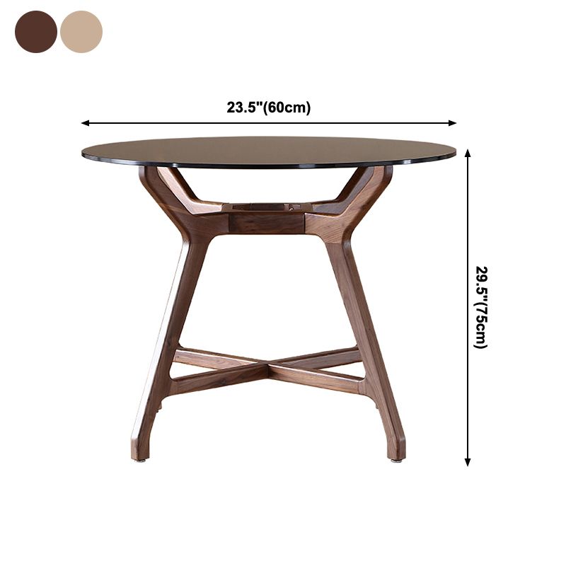 23.6'' Round Shape 4 Legs Table Modern Brown Tone Fixed Table of Glass