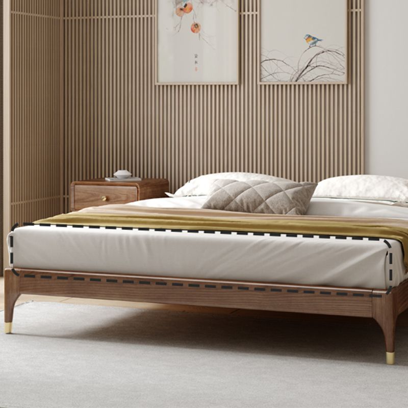 Brown Panel Bed With Custom Gold Legs Mid-Century Modern Ash Bed Without Headboard