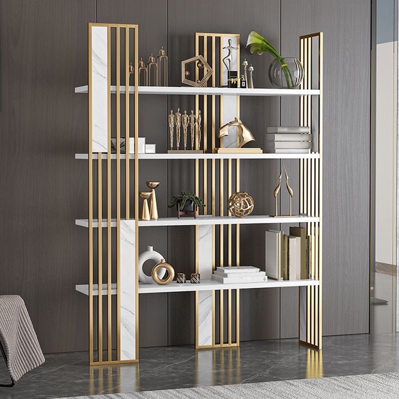 12" W Open Storage Bookcase Gold Metal Frame Bookshelf with Shelves