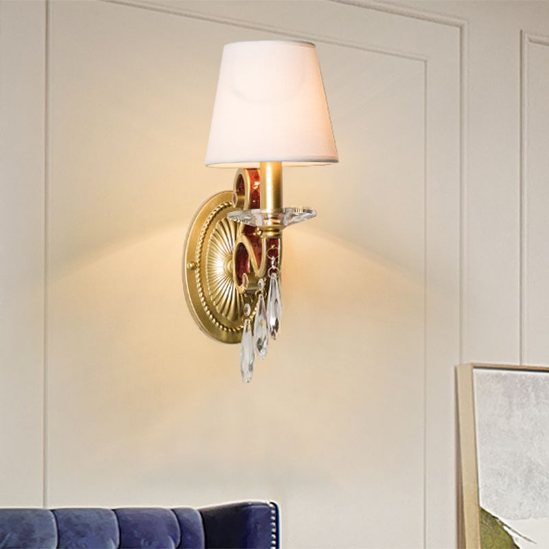 1 Bulb Sconce Light Fixture Traditional Gold Conical Living Room Wall light with/without Fabric Shade