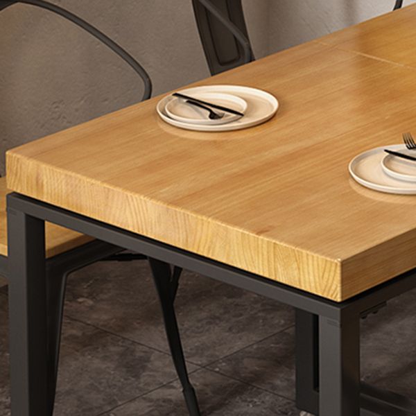 Metal Industrial Square Dining Table Pine Solid Wood Top Table with Trestle Base