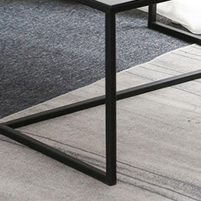 Mid-Century Modern Iron Square Coffee Table with Trestle Base Cocktail Table