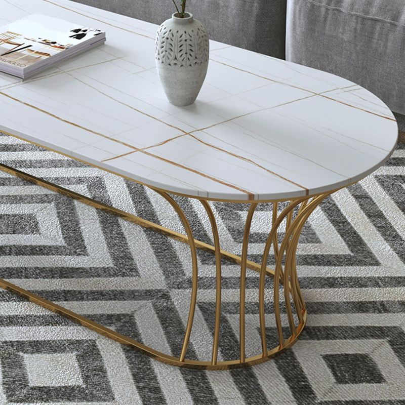 Glam 17.7" H Oval Slate Coffee Table Metal Frame Cocktail Table