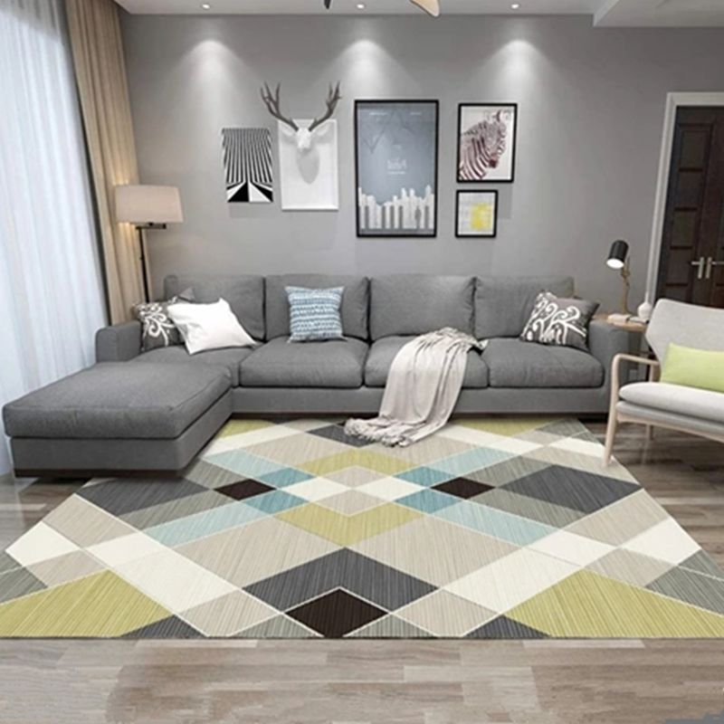 Relaxing Decoration Rug Multi Colored Geometric Printed Carpet Polyster Anti-Slip Pet Friendly Rug