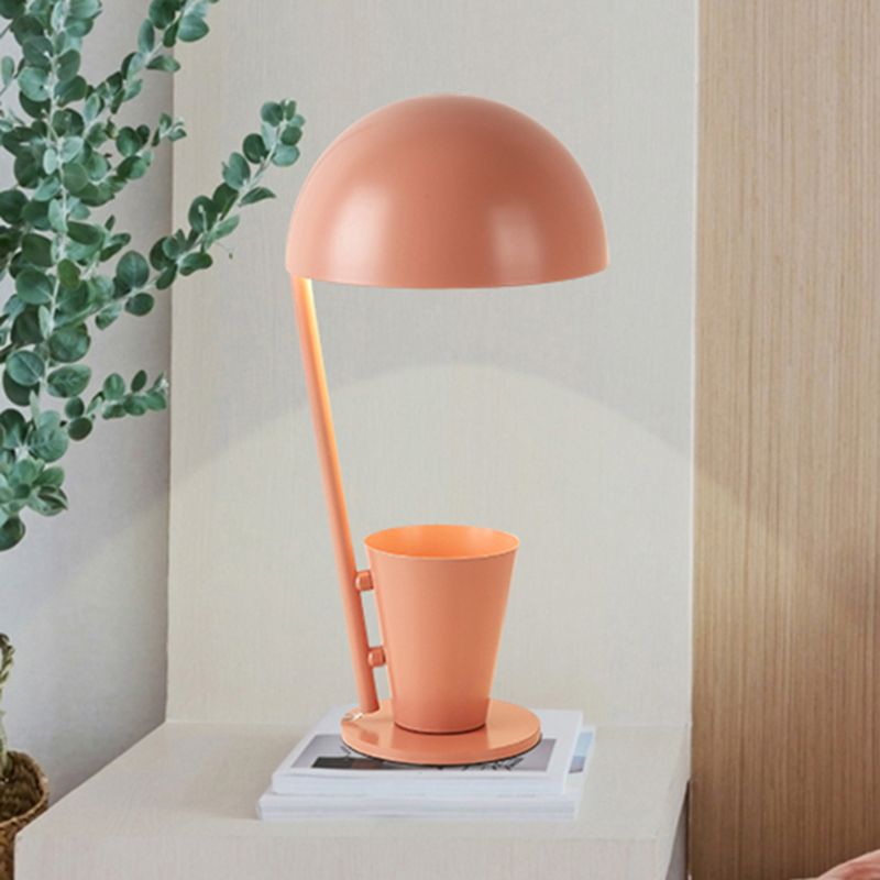 Lámpara de escritorio de tono metálico de domo Estilo contemporáneo 1 Bulbo de lectura negra/gris Luz de libro con taza de almacenamiento