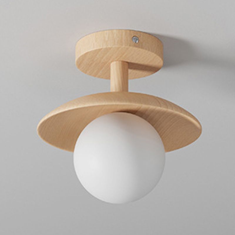 Shaded Semi Flush Mount Lighting Modern Style Wood Beige Ceiling Mounted Fixture