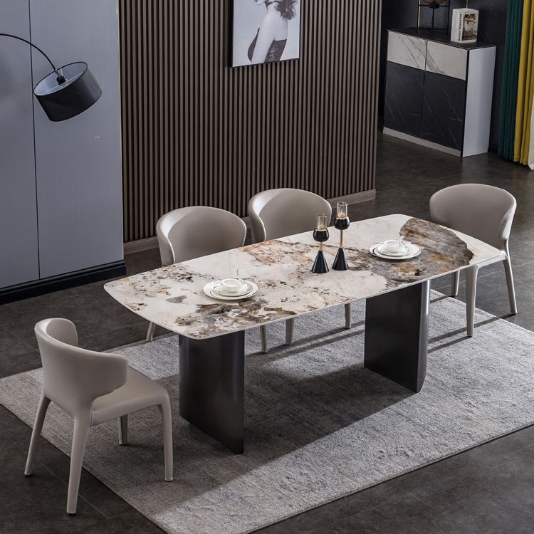 Sintered Stone Table for Restaurant Industrial Rectangle Dining Table with Double Pedestal