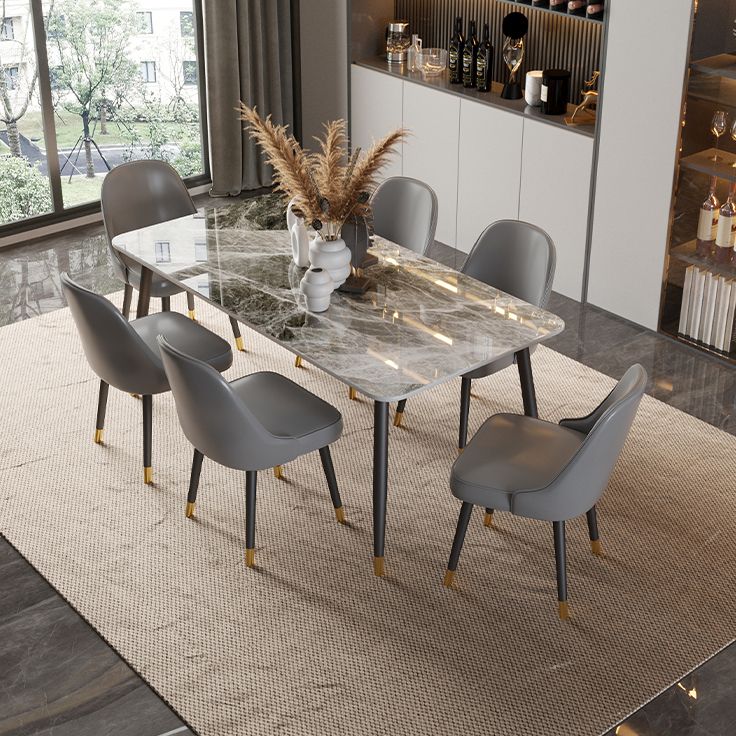 Scandinavian Dining Room Furniture Set Sintered Stone Rectangular Dining Table with Metal Base