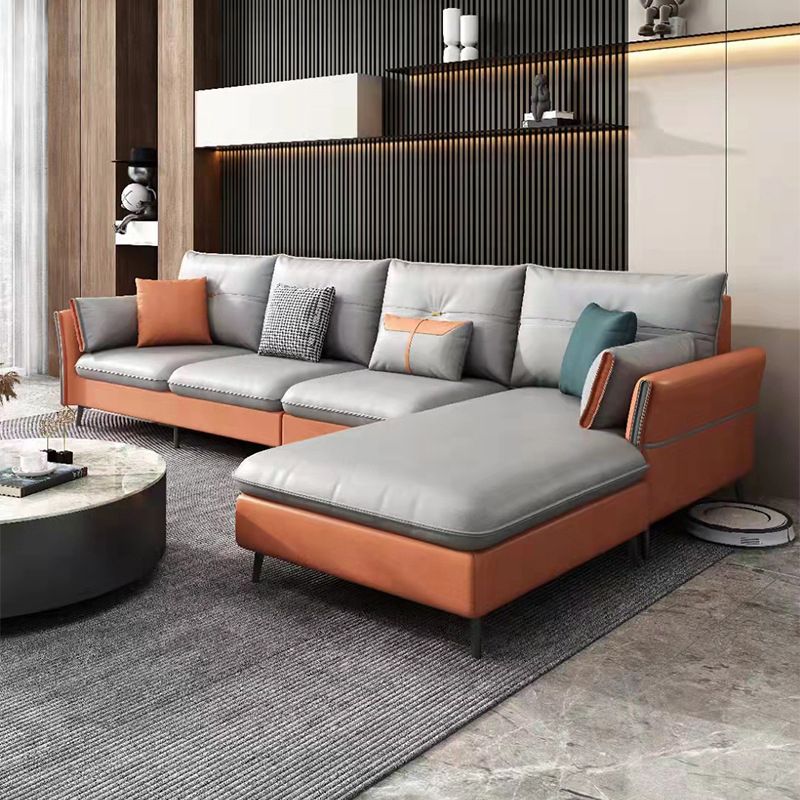 Tufted Flared Arm 5-Seat Sectional Faux Leather Sectional for Living Room