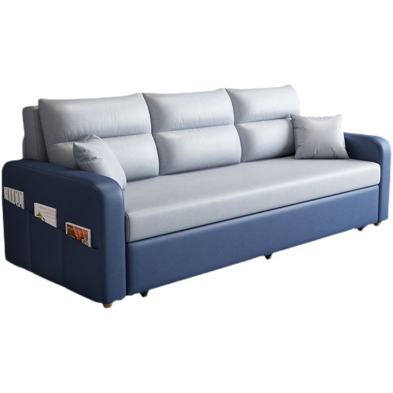 Faux leather Sofa Bed Square Arm Sleeper Sofa, 32.28" Wide in Blu