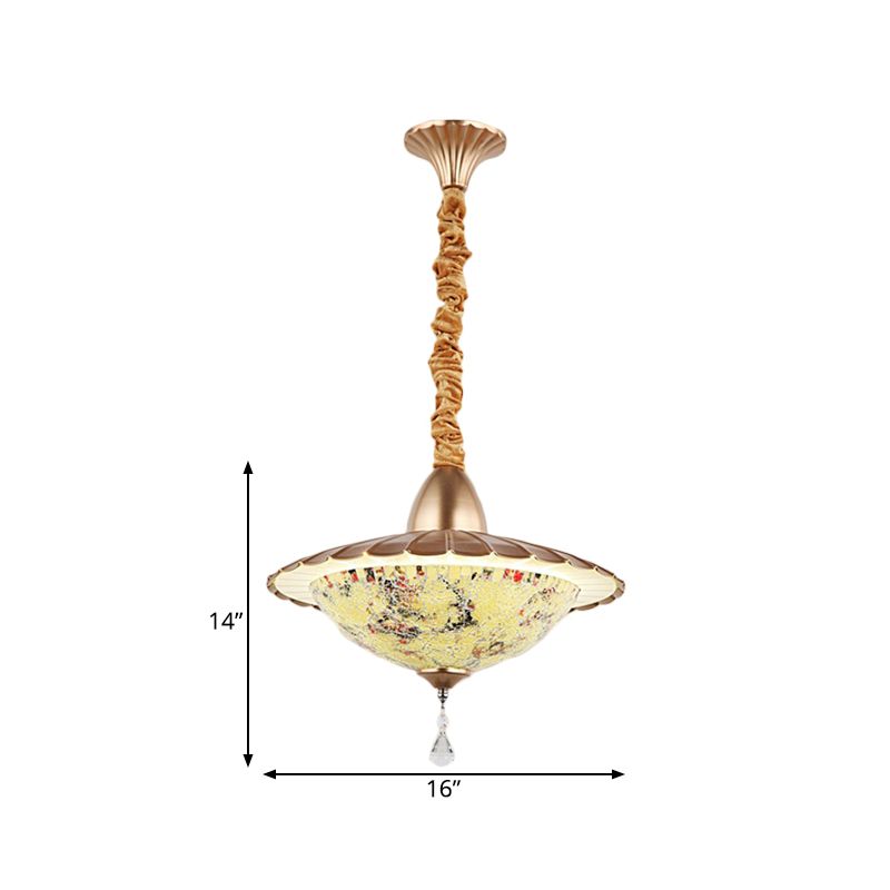 Ciotola a LED Ciotola Luffale Apparecchio di illuminazione Mediterranea Copone di sospensione in vetro bianco con goccia di cristallo