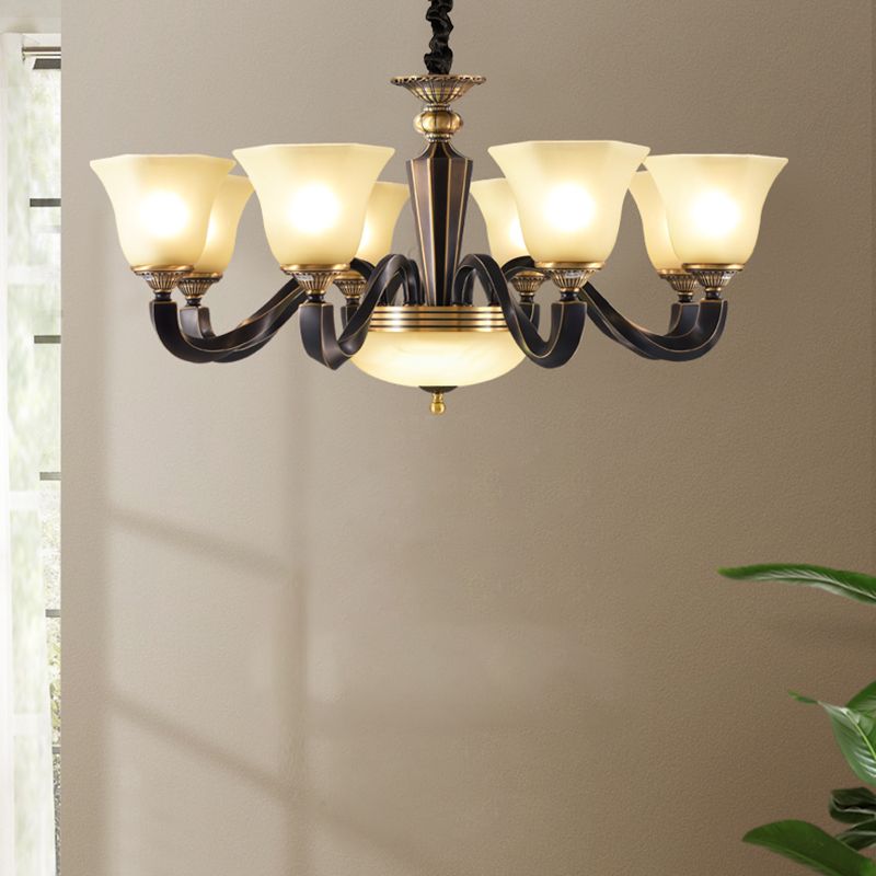 Bell Chandelier Light Fixture Traditional Amber Glass Pendant Lighting for Restaurant