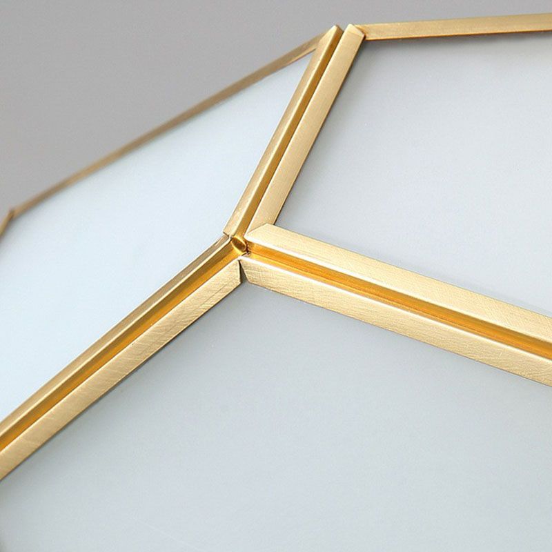 Brass Football Design Ceiling Light Minimalist White Glass Brass Finish Flush Light Fixture