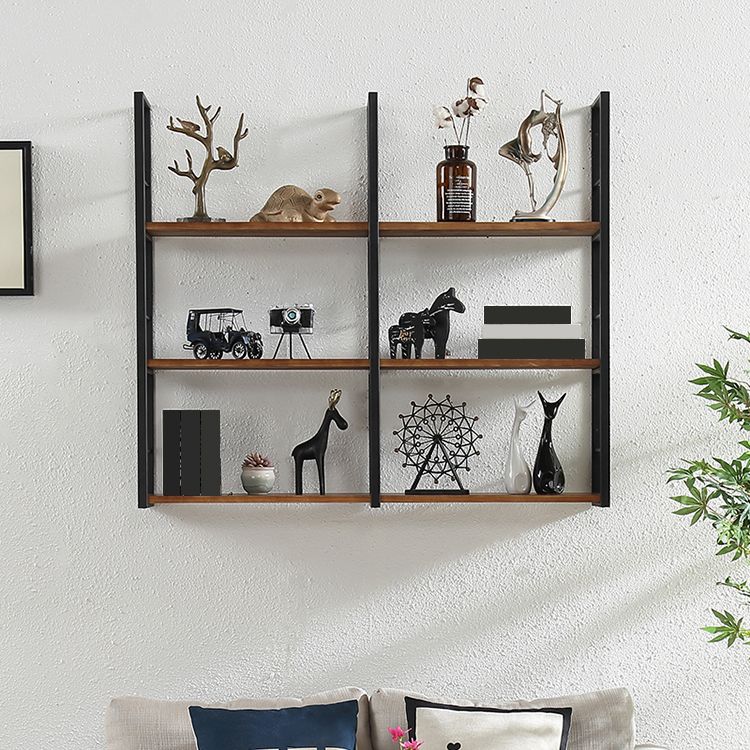 Wall Mounted Industrial Bookshelf Iron Frame Pine Wood Bookshelf for Bedroom