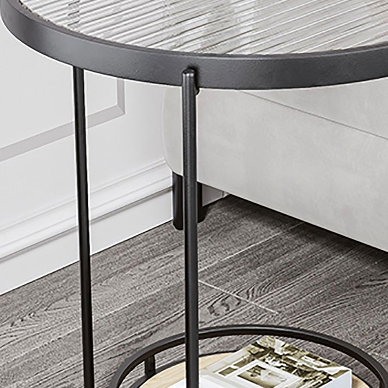 23.6" Tall Round Glass Top Side Table Iron Frame Base End Table with Shelf