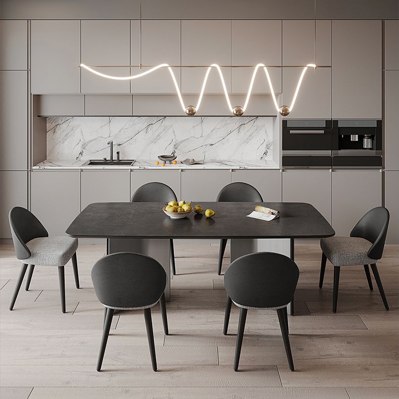 Rectangle Dining Table Stone Top Dining Table with Double Pedestal