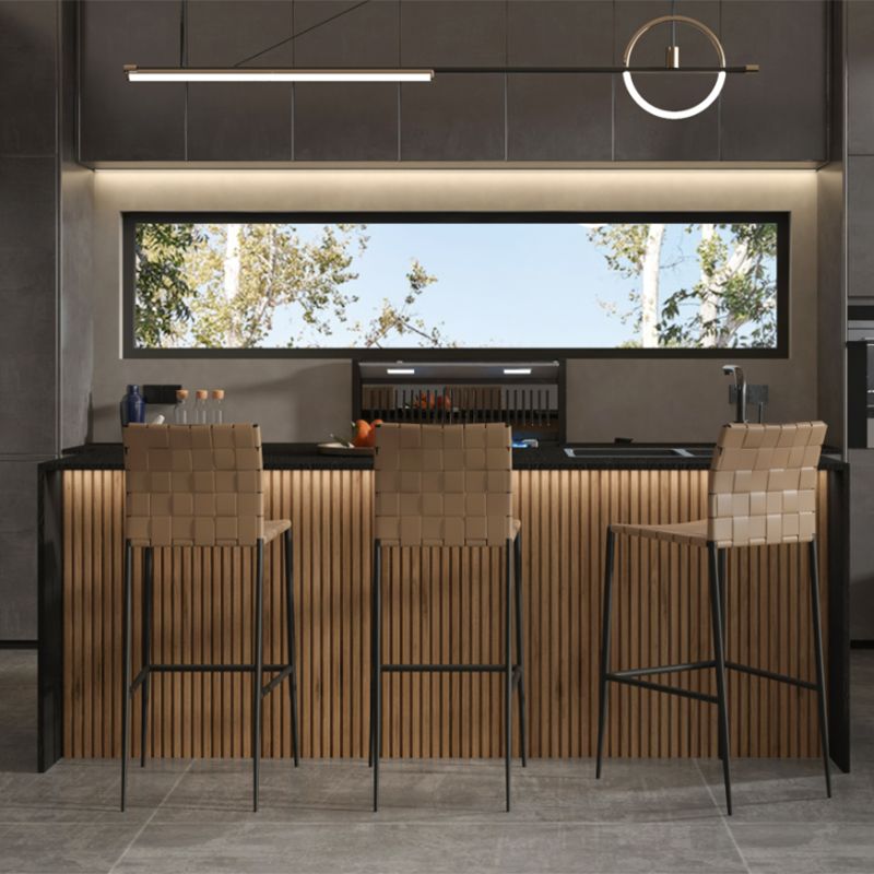 Modern Backrest Bar Stool Leather Counter Stool for Living Room