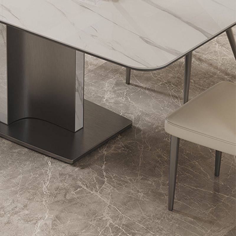 Modern Rectangle Dining Table Sintered Stone Table with Metal Legs for Home