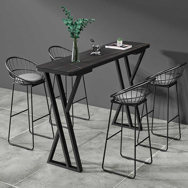 Modern Style Stone Bar Table Set 1/2/5 Pcs Rectangular Pub Set for Indoor
