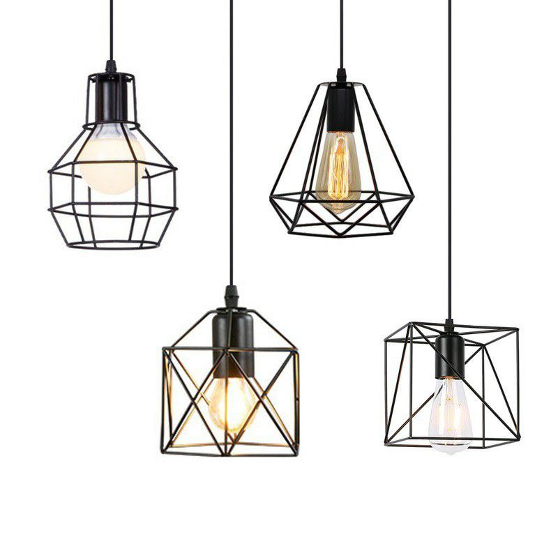 CABA DE CABE Bedside Coste de lámpara Industrial Metal Industrial Kit de lámpara de colgación negra de 1 luces