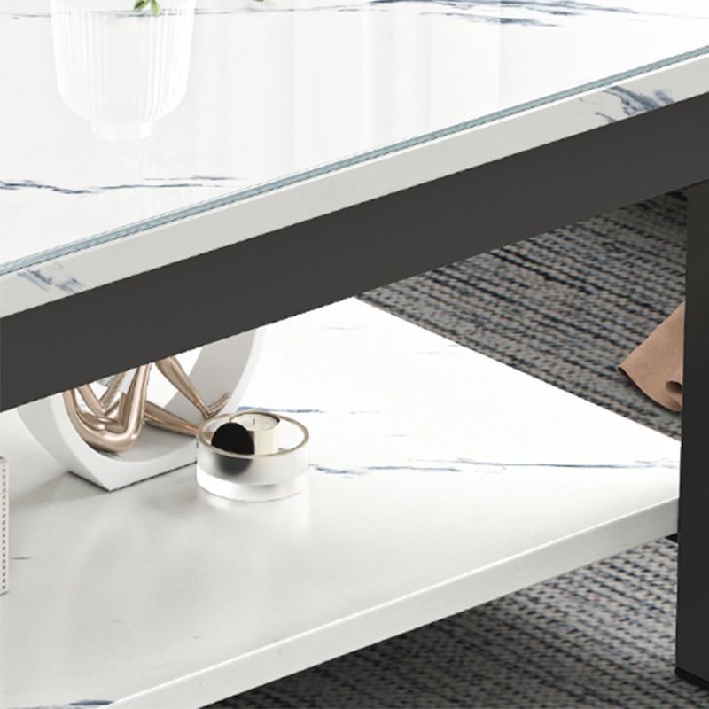 Modern Rectangular Coffee Table 4 Legs Cocktail Table with Shelf
