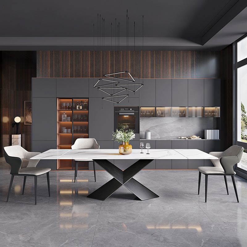 Contemporary Style Sintered Stone Dining Rectangle Table Set 1/4/5/7 Pieces Dining Set