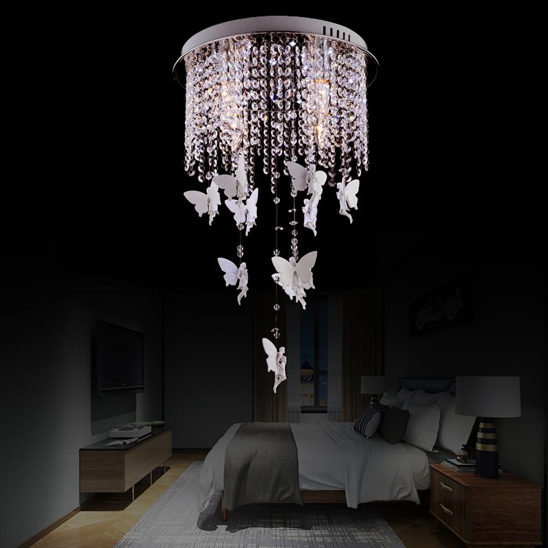 16"/19.5"/23.5" W Silver Round Flush Ceiling Light Modernist 5/8/10 Lights Cascading Glass Crystal Shaded Flushmount Lighting