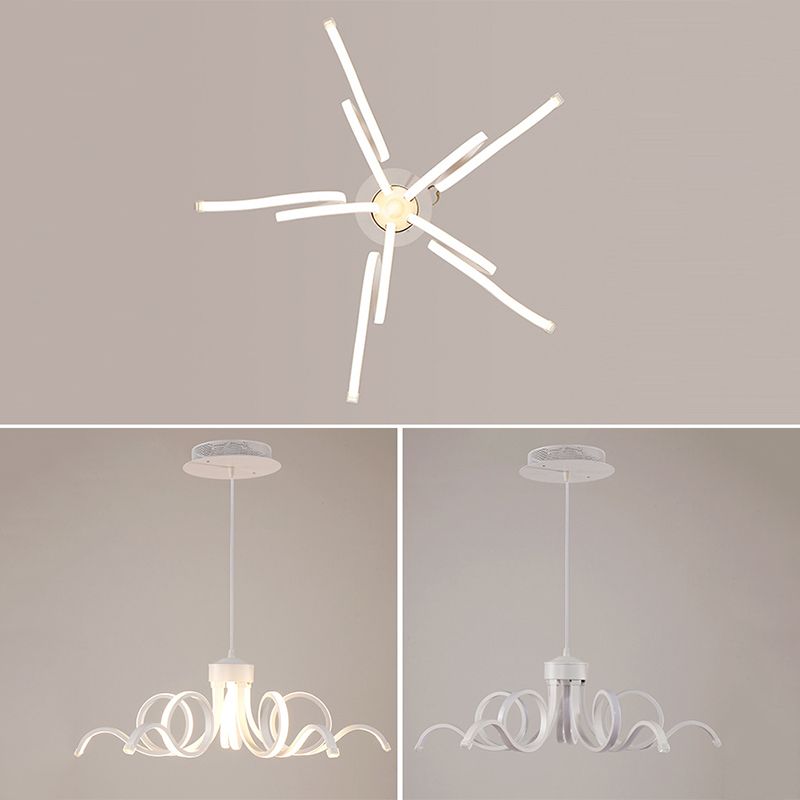 Acrylic White LED Hanging Lamp in Modern Simplicity Aluminium Linear Pendant Light for Dining Room