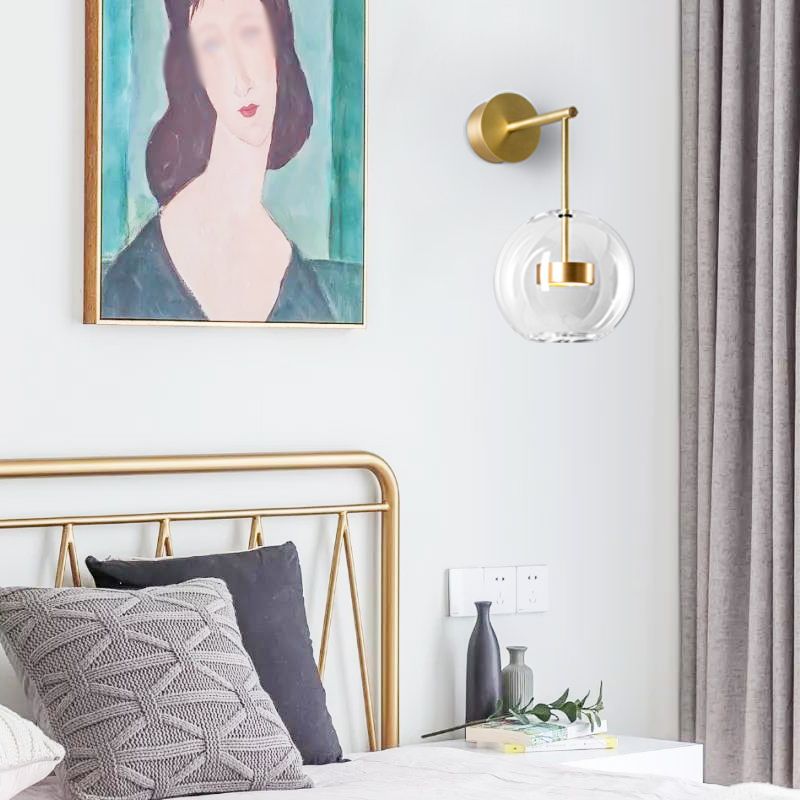 Modern Glass Wall Light Globe Shape 14.5" High Wall Sconce in Gold for Bedroom