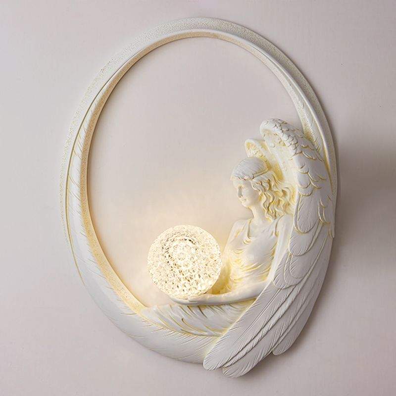 Resin Angel Wall Disconce Artística Luz de pared de 1 luces con sombra acrílica de pelota