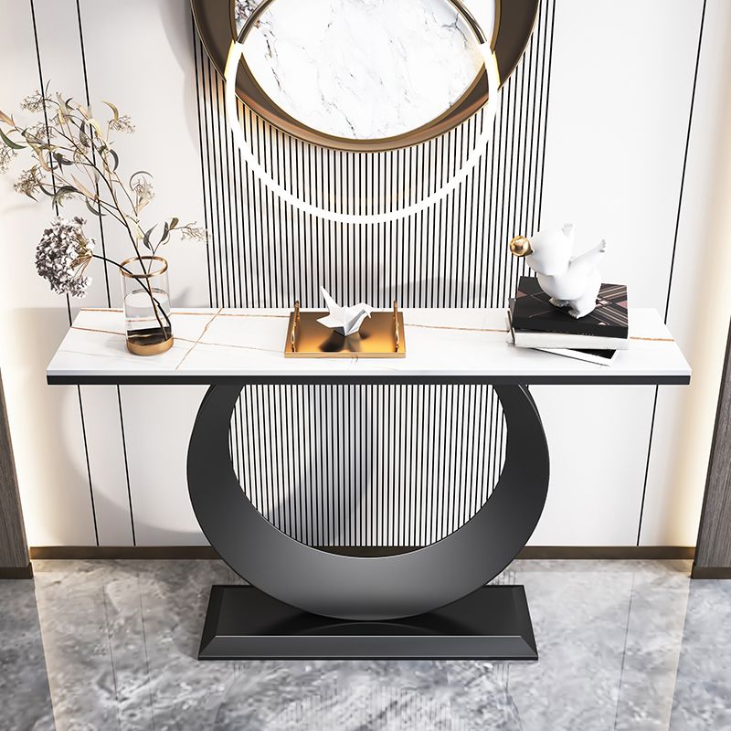 Glam Rectangle Console Table 31.5" Tall Stone Accent Table for Hall