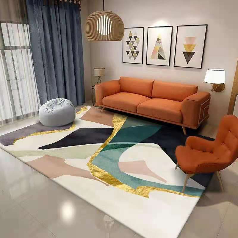 Black Modern Rug Polyester Wave Point Rug Non-Slip Backing Rug for Living Room