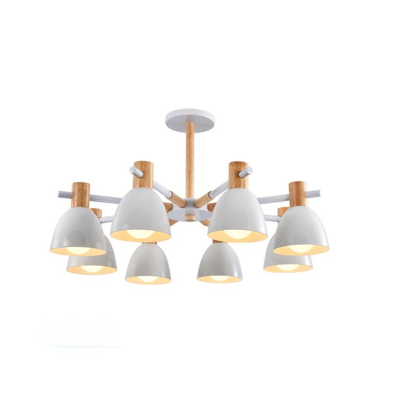 Modern Creative Sputnik Pendant Light Wooden Macaron Chandelier with Wrought Iron Shade